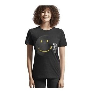Threadless Make A Smile Graphic Tee‎ Black Astronaut Graffiti Moon Smile Emoji S